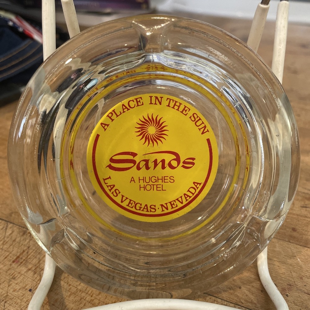 Sands Hughes Hotel Casino Ashtray 4" Clear Glass Round Vtg Las Vegas Nevada